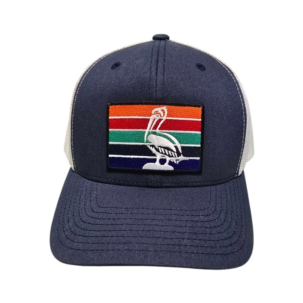 St Pete Pelican Flag Hat SnapBack Trucker Mesh Cap OSFA Navy Blue Pelican Patch